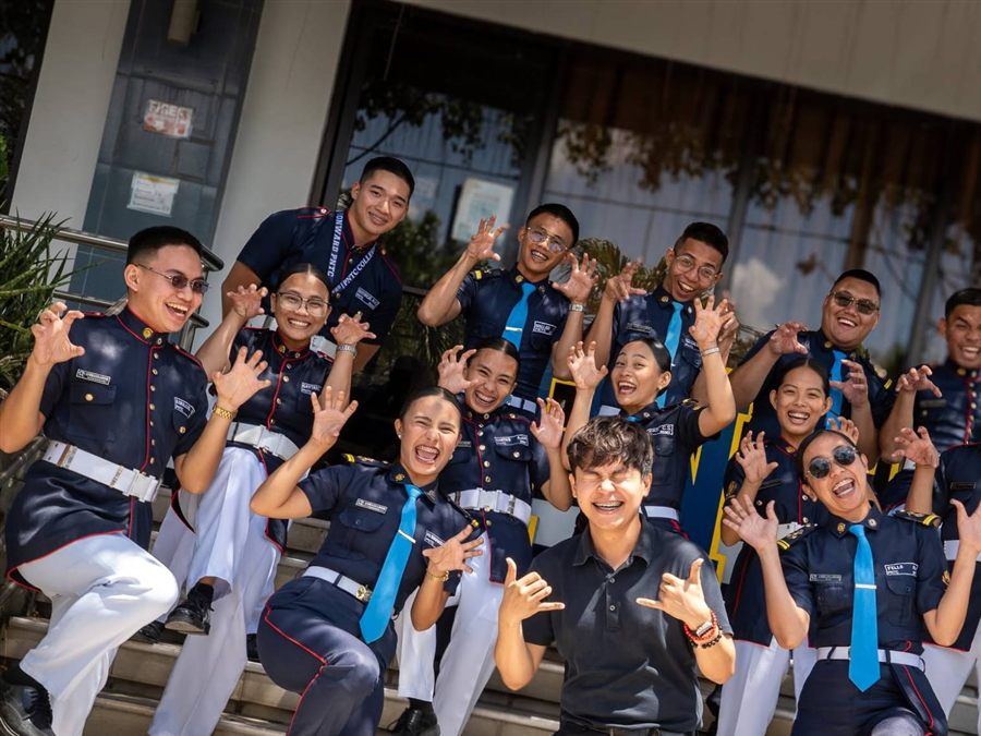 Cadets on the steps of the main building